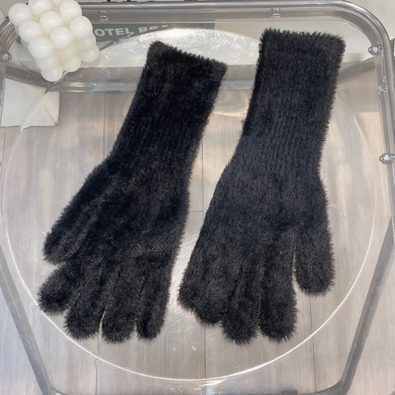 New Korean Version Winter Gloves Female Warmth Exposed Fingers Touchscreen Playing with Mobile Phone Cold Resistant Cycling