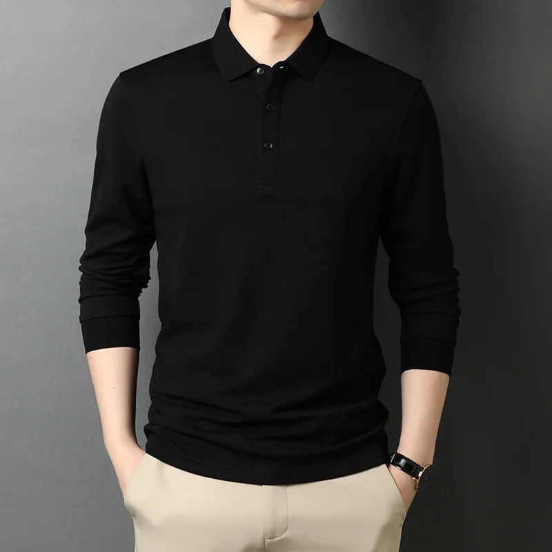 New Men\'s Casual  Long Sleeve Polo Shirt Fashion Solid Color Top