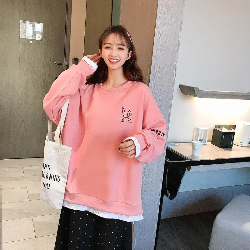 

Simple Solid Colors Printed Cartoon Pullovers Women Loose Casual Preppy Style O-Neck Tops Spring Autumn Warm Leisure Sweatshirts