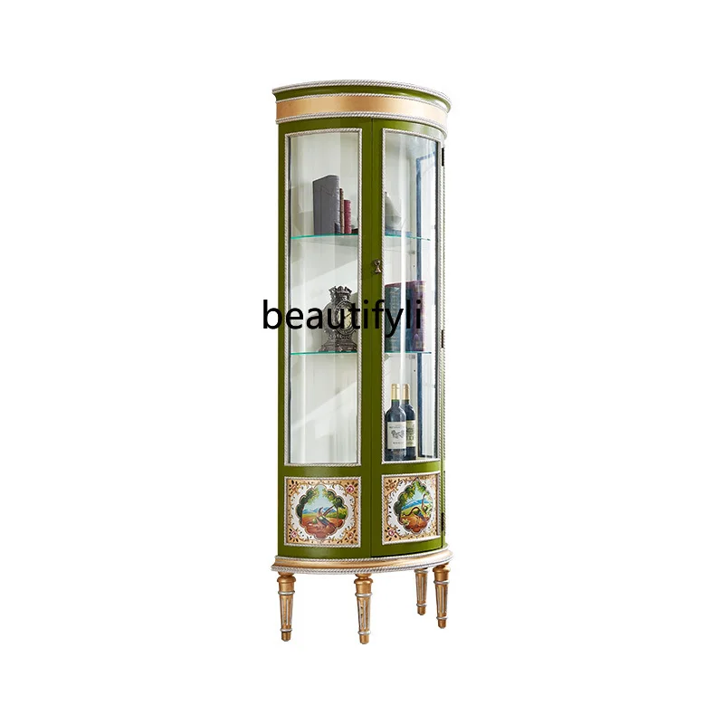 

European-Style Painted Wine Cabinet Wall Cabinet American-Style Solid Wood Corner Bookcase Curio Cabinet