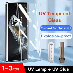 1-3PCS UV Tempered Glass For OnePlus 13 12 11 R 10 9 8 7 7T Ace2 Pro Full Cover Glue Curing Film For OnePlus 12 Screen Protector