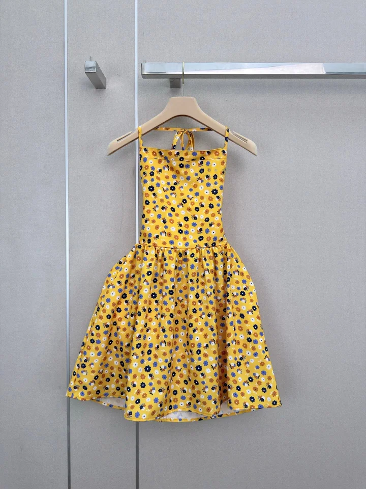 Womens Summer Backless Pleated Suspender Dress