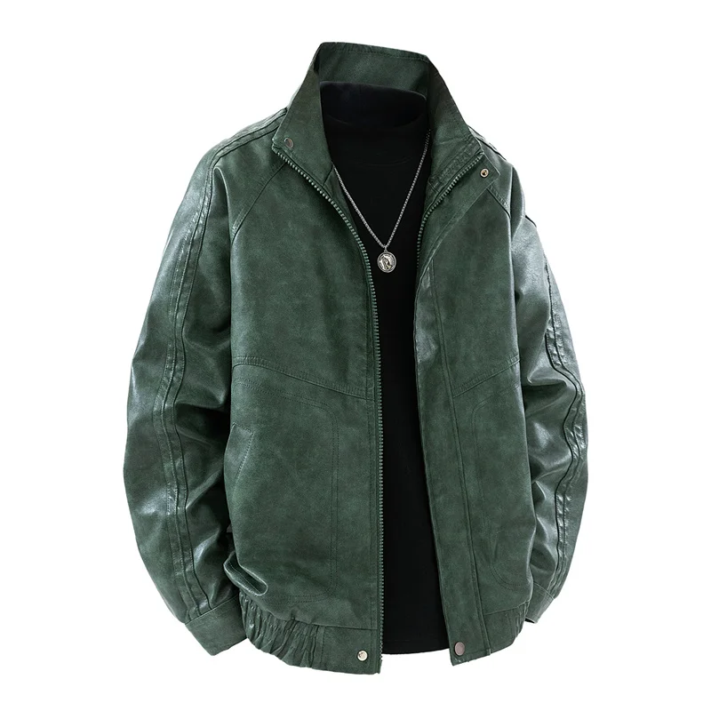 New Simplicity Fashion Windproof Men Leather Jacket Spring Autumn Retro Lapel Solid Casual Coat Outdoors Comfort Versatile Tops