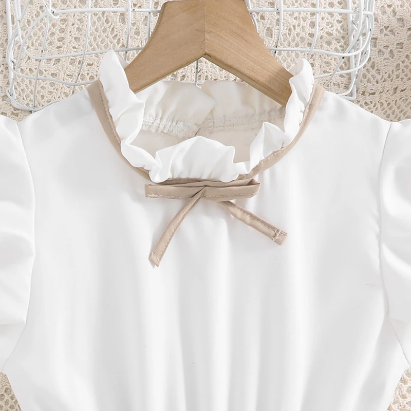 Kids Dresses for Girls 8-16 Years White Small Flying Sleeves Pleated Skirt Korean Style Elegant Daily Teenager Princess Dress