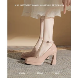 Women's High Heels Pumps Mary Janes Shoes 2024 Black Nude Pink Red Women's Heeled Party Office Wedding Shoes Large Size