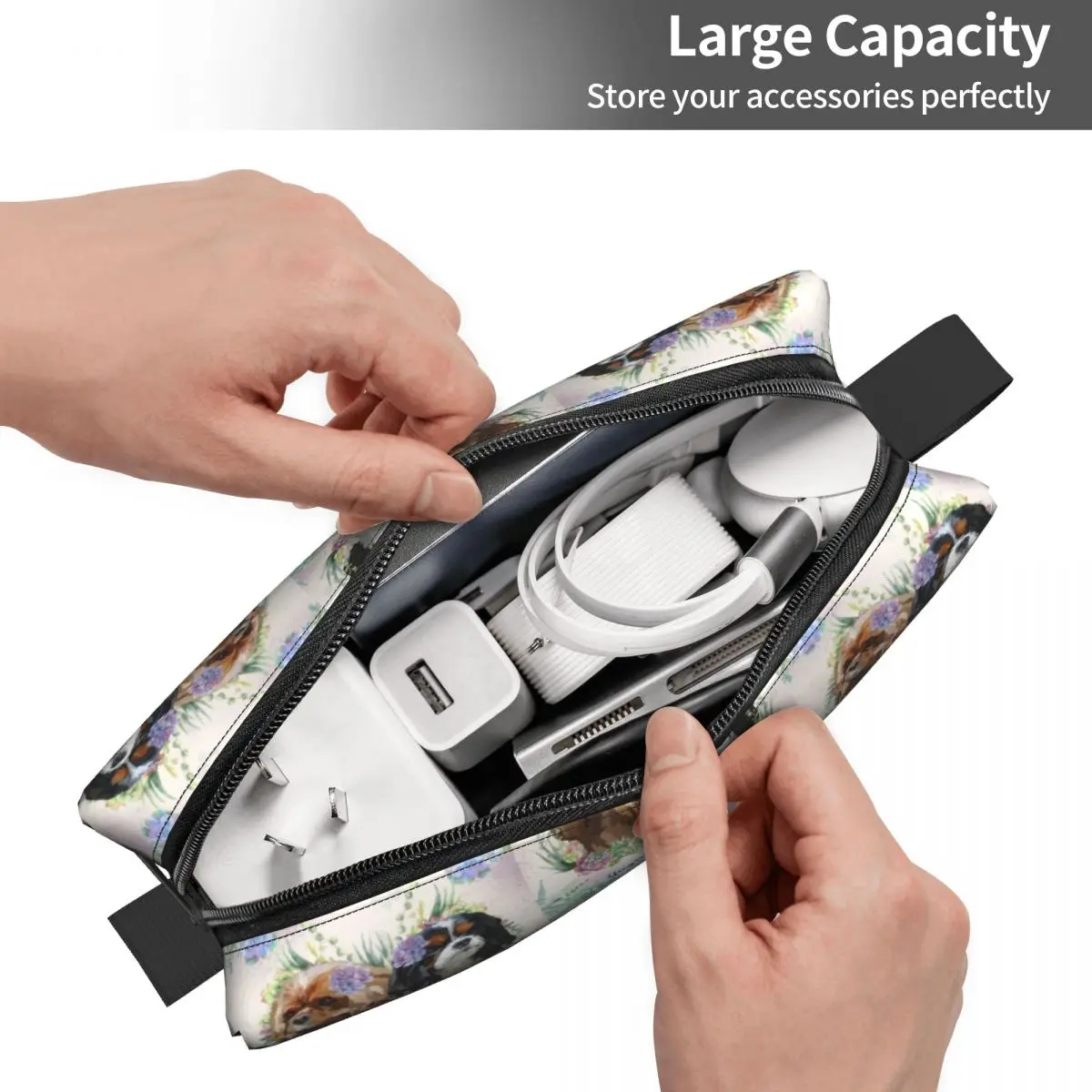 Cute Cavalier King Charles Spaniel With Flowers Travel Toiletry Bag Dog Animal Cosmetic Makeup Organizer Beauty Storage Dopp Kit image 2
