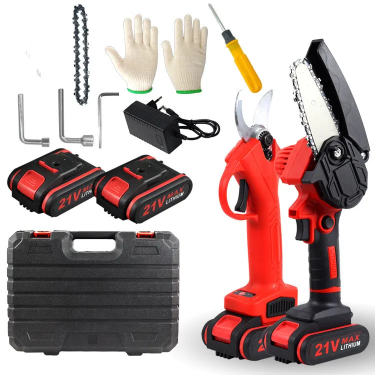 Electric Pruning Fruit Tree Radio Scissors Pruning Saw Rechargeable Small Lithium Battery Mini Electric Chainsaw Combination 21V