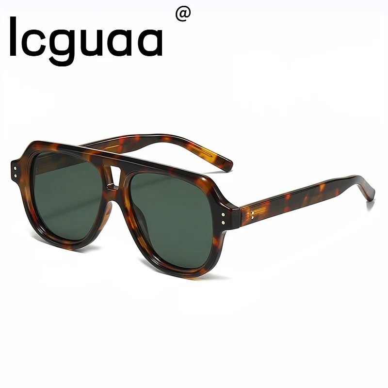 

Classics Square Sunglasses Women Men Leopard Double Bridges Gradient Gray Rivets Fashion polarized sunglasses UV400