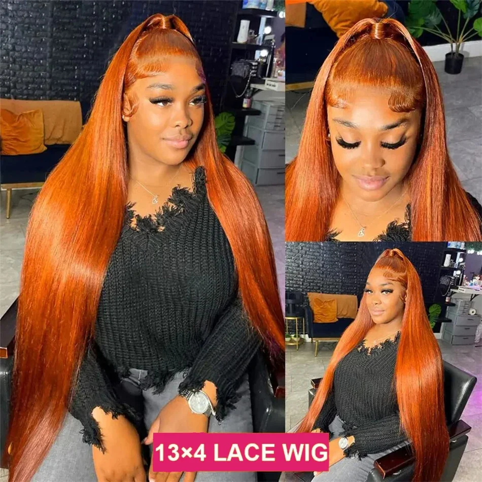 13x4 Hd Lace Front Human Hair Wig Transparent 13x6 Hd Lace Frontal Wig 30 Inch Orange Ginger Straight Human Hair Wigs for Women