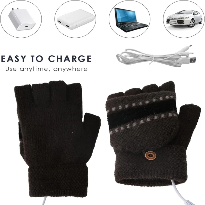 USB Heated Gloves Portable Electric Warming Mittens Cold Weather Accessories