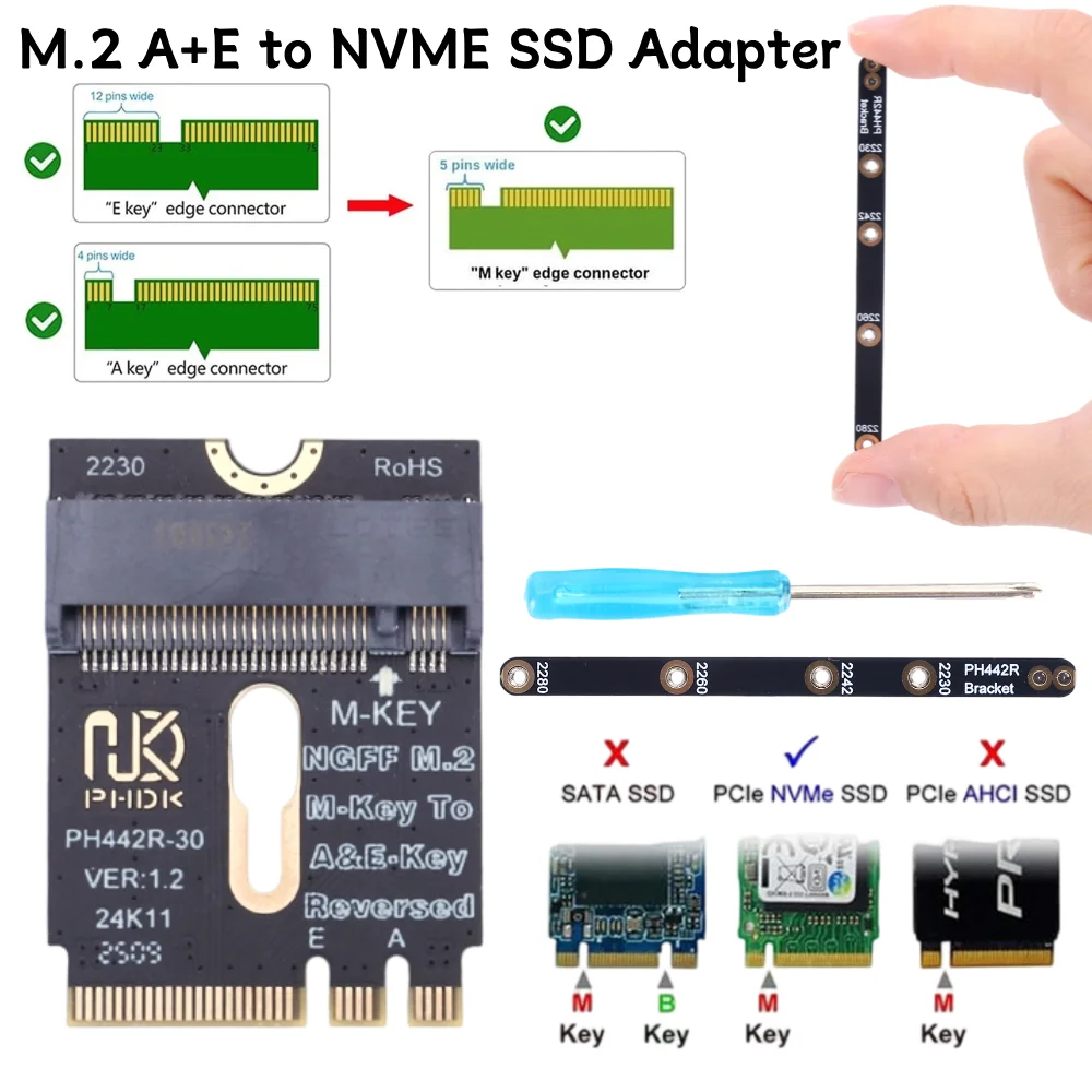 M.2 A+E To NVME SSD Adapter A/E Key To M Key Female Extension PCIE 4.0 Riser Card M2 WIFI Interface for Laptop Mainboard SSD 228