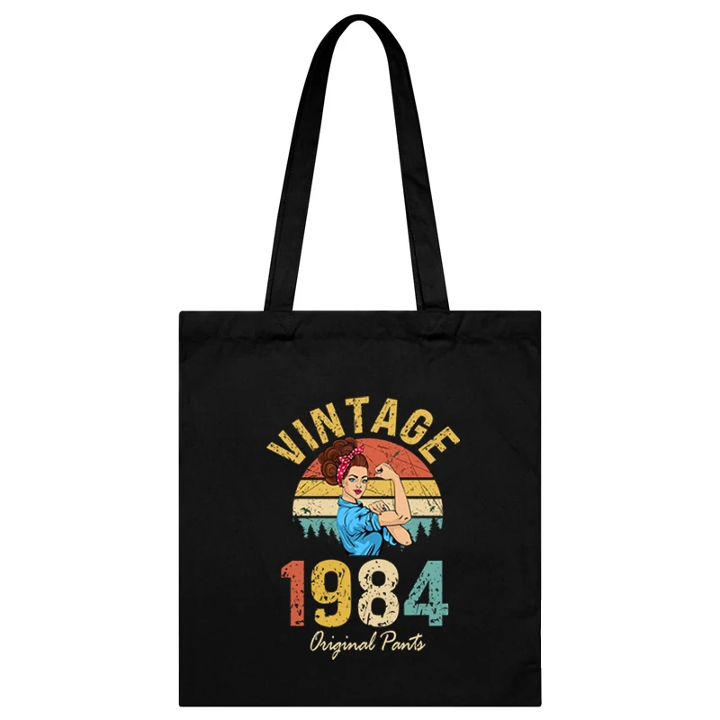 

Vintage 1984 Canvas Tote Bag Vintage 1980~1989 Graphic Storage Bag Women Travel Portable Handbag Reusable Foldable Storage Tote