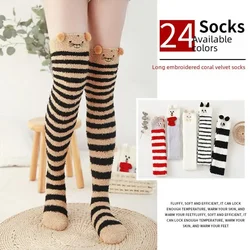 Snug Fleece Over Knee Socks Plush Cozy Winter Fall Sweet Long Female Hosiery Soft Fuzzy Leg Covers Floor Wear2024 New Bulk Deal