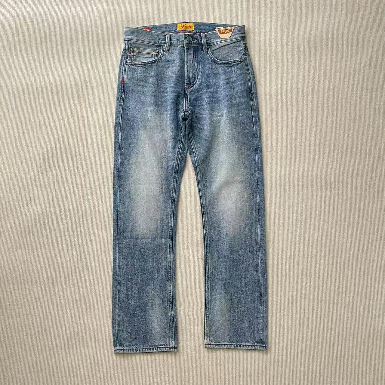 

100% Cotton Spring/Summer Lightweight 11oz Red Selvedge Denim Vintage Jeans Straight Fit Trendy Versatile Men's Pants 5KM