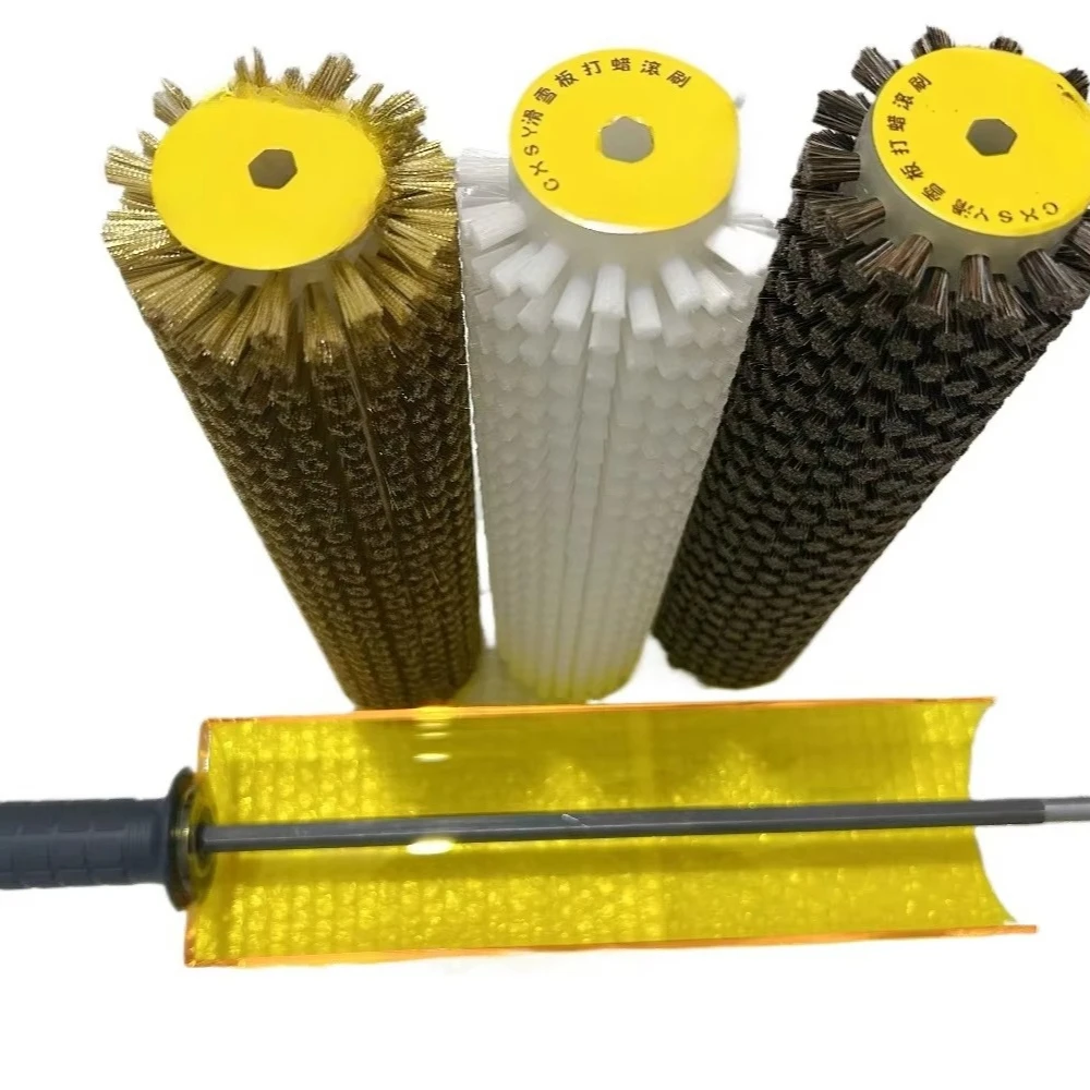 30CM Ski Snowboard Waxing Roller Brush Set with Nylon Horse Hair and Copper Wire Electric Roto Brush for Skiing Equipment