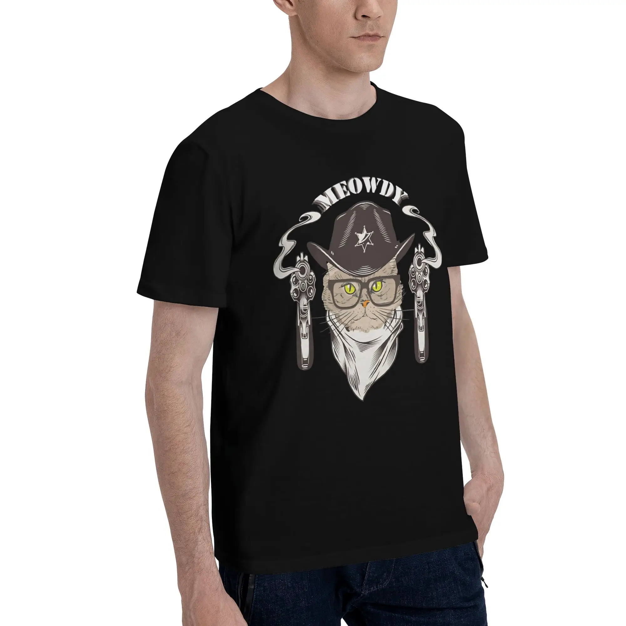 Funny Mashup Cats Men's T Shirts Meowdy Cowboy Cat Funny Tee Shirt Short Sleeve Round Collar Cotton Graphic Clothes T-Shirt