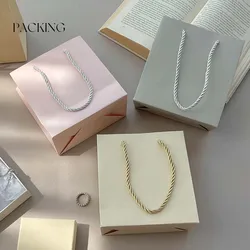 10Pcs Beige Gray Pink Paper Gift Bags With Handle Small Jewelry Packaging for Boutique Shop Wedding Favor Gift Bag