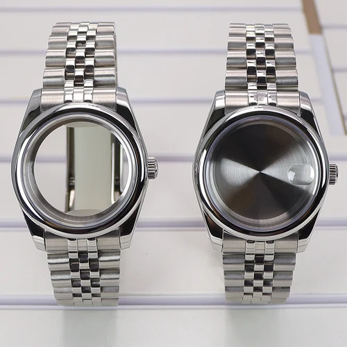 Cajas de reloj de borde redondo de 36mm/39mm, cristal de zafiro para Oyster NH35 NH36 NH38 4R36 Miyota 8215 8205, movimiento de 28,5mm, esfera de 20mm, Jubilee