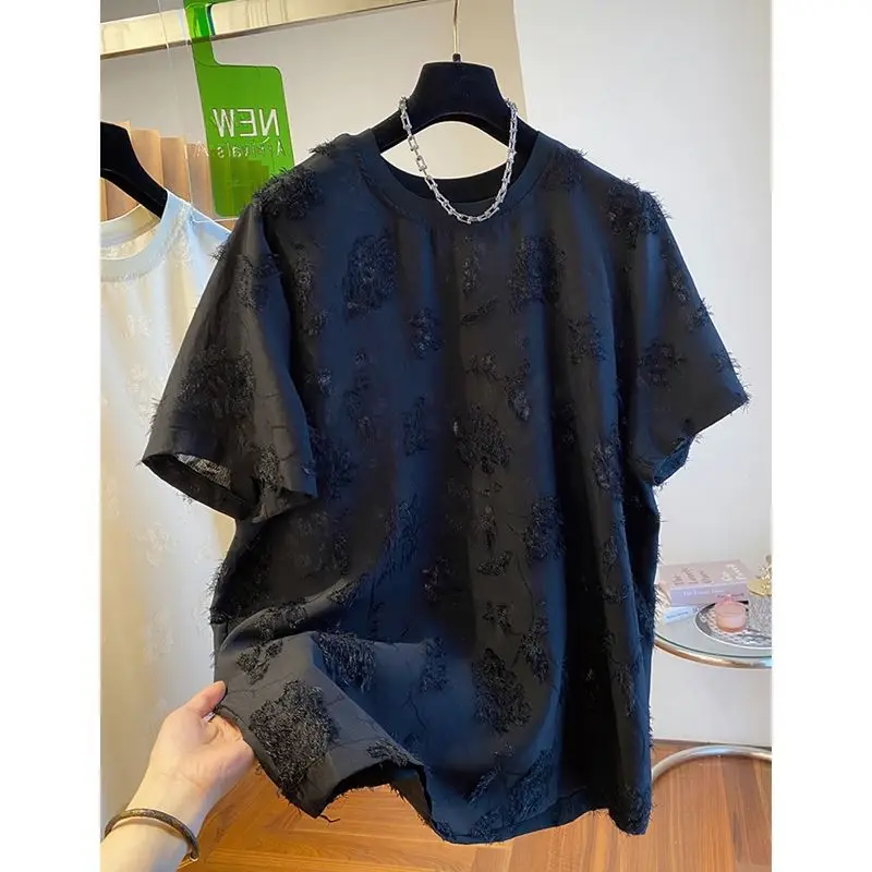 

Облегающая модная мужская повседневная летняя футболка с вышивкой, новая модная жаккардовая футболка в корейском стиле с половиной рукавов, тонкая