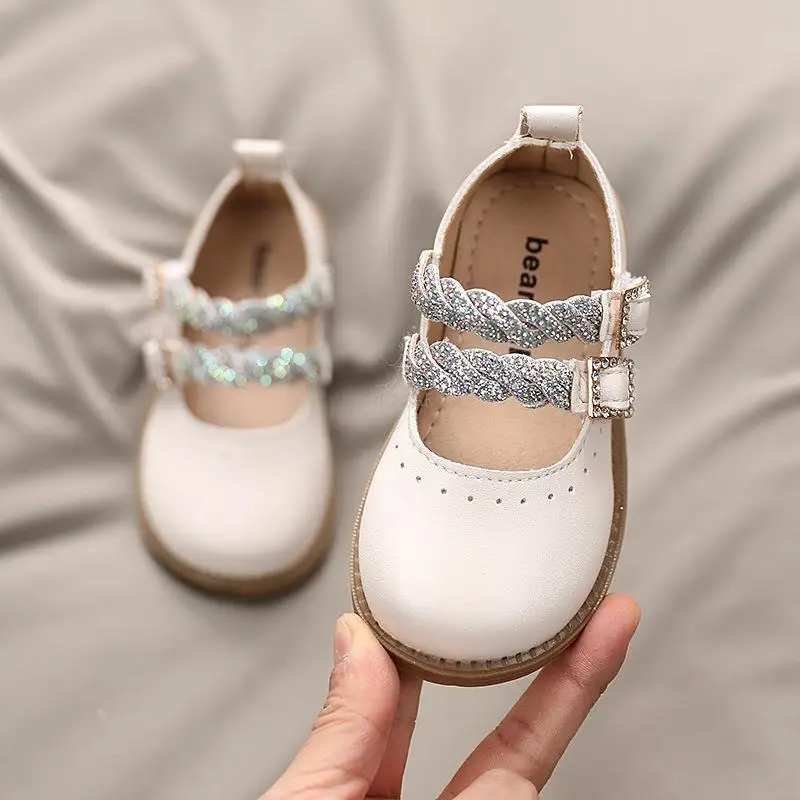 2022 Spring Grils Leather Shoes Casual Girls Autumn Kids Pu Show White Shoes Children's Black Pink size 21-30 Flats