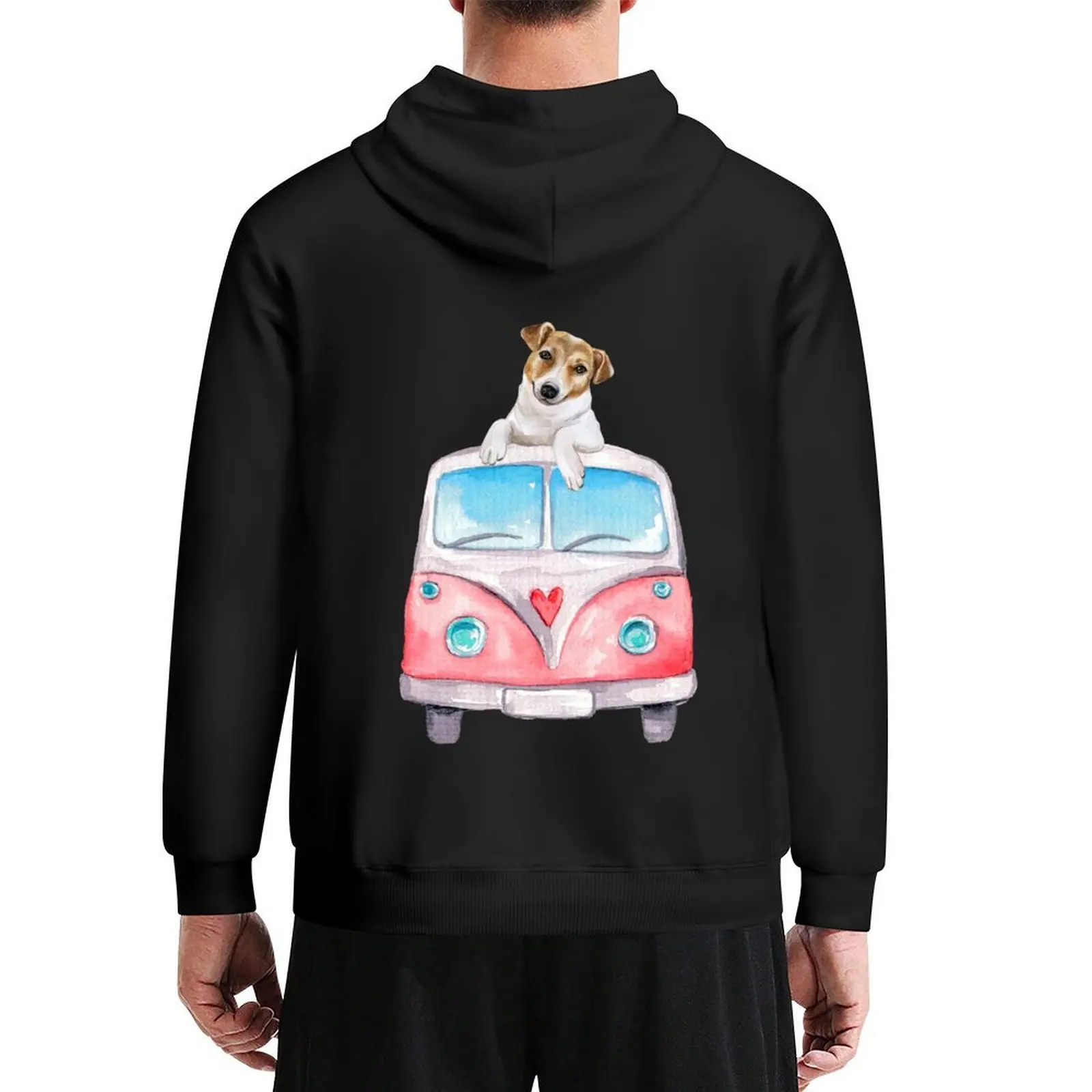 

Jack Russell Terrier With Bus Hoodie mens clothing japanese style men's sweat-shirt set anime clothing pullover hoodies