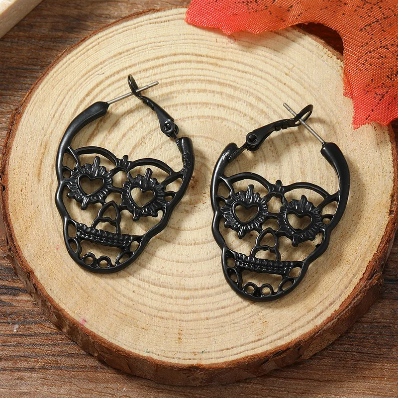 Punk Black Hollow Skeleton Skull orecchini per donna uomo Gothic Halloween Jewelry accessori regali