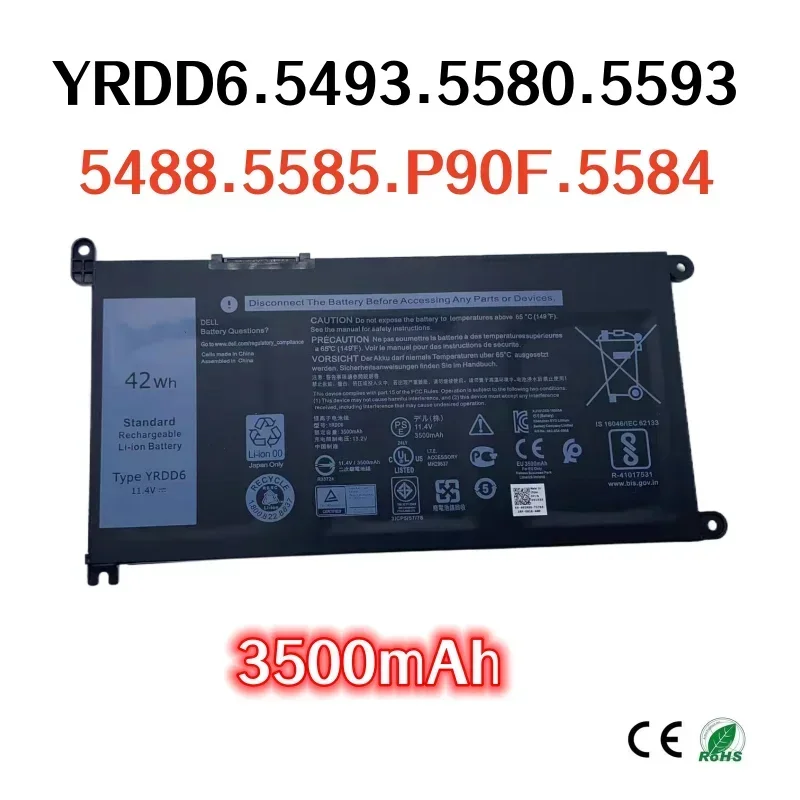 100%Original 3500mAh for DELL YRDD6 3400 3501 3493 3582 5480 5482 5485 5488 5493 5580 5584 5585 5590 5593 P90F Laptops Battery