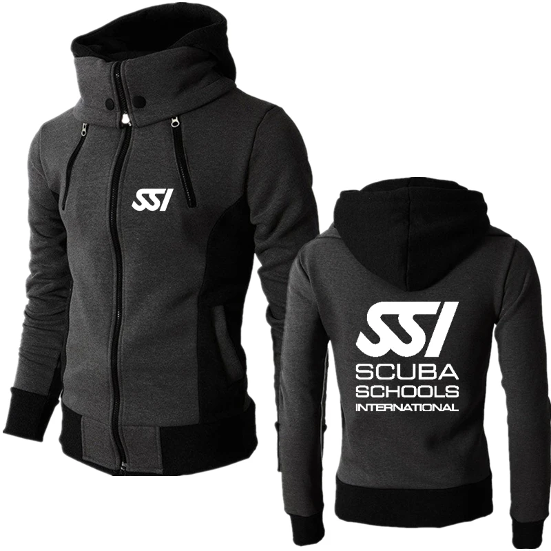 Men Spring Autumn New Sportswear Scuba Schools International SSI Logo Print Double Zip Hoodie Coats Customizable Logo Popular