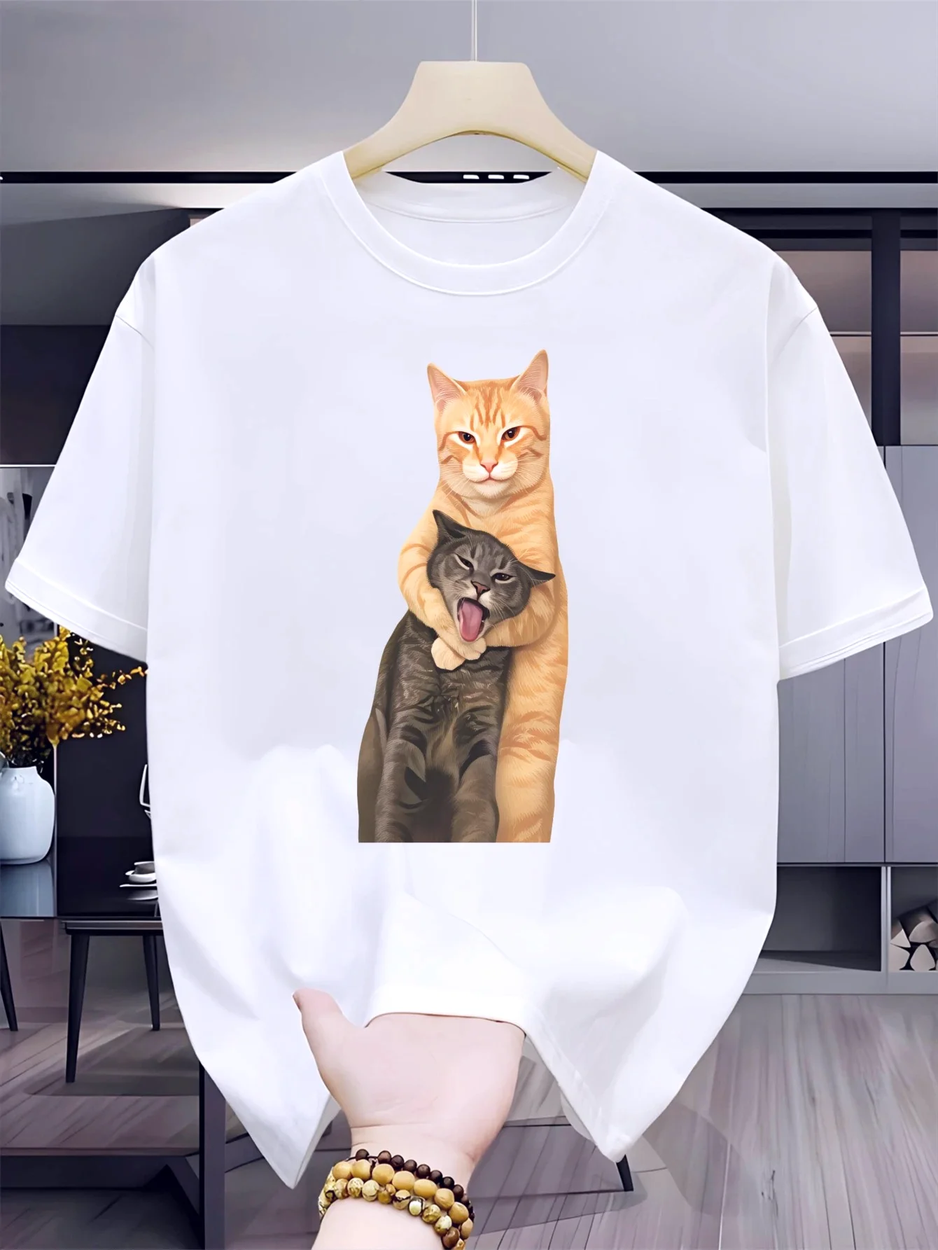 Women Cats Lovers Gifts T Shirt Streetwear Casual Trendy Funny Cat Printed Tops Short Sleeve O-Neck Summer Spring Clothes