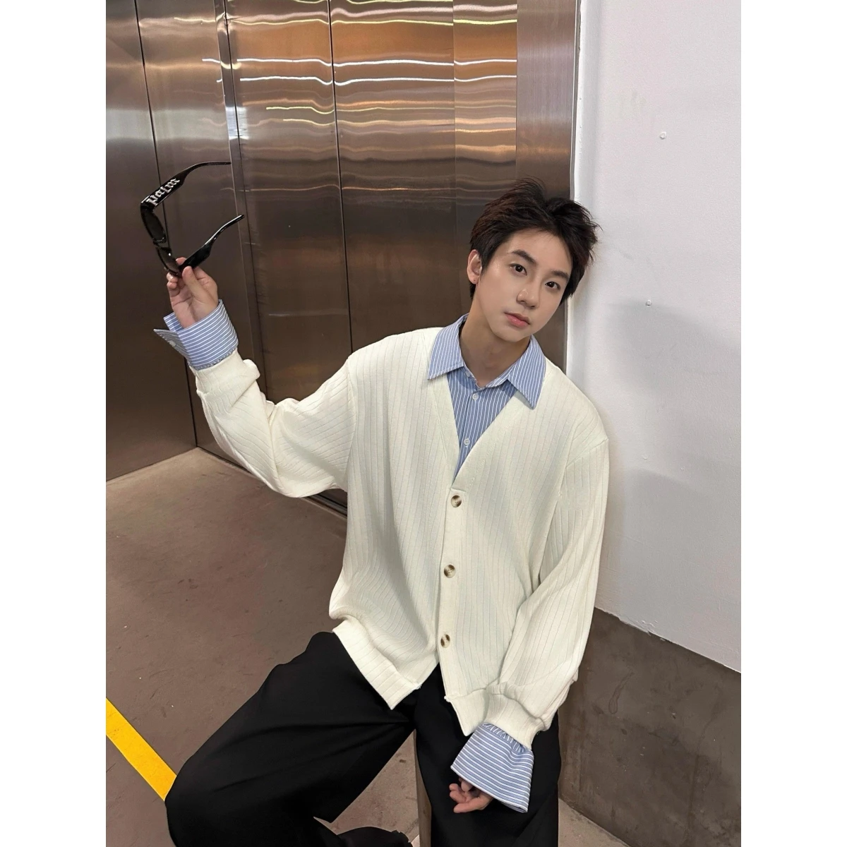 

Men's Slim Fit irt Collar Sweater Cardigan Thin Outerwear Autumn Winter Faion Casual Polyester Fiber ort Sve Punk Sle