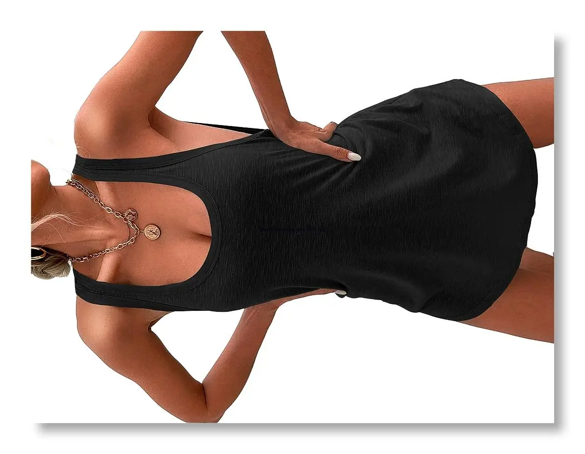 NEWWomen'S Swimsuit Cover-Ups U-Neck Sleeveless Swimsuit Beach Cover-Ups Basic Tank Dresses Black M