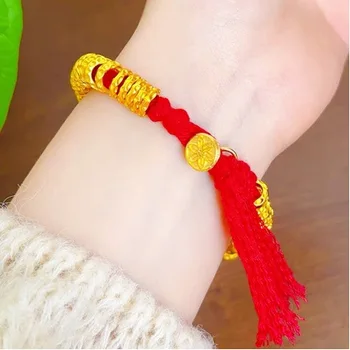 Gold shop 24K same style pure gold 999 coins vertical pattern bracelet braided rope men and women DIY gold jewelry AU750