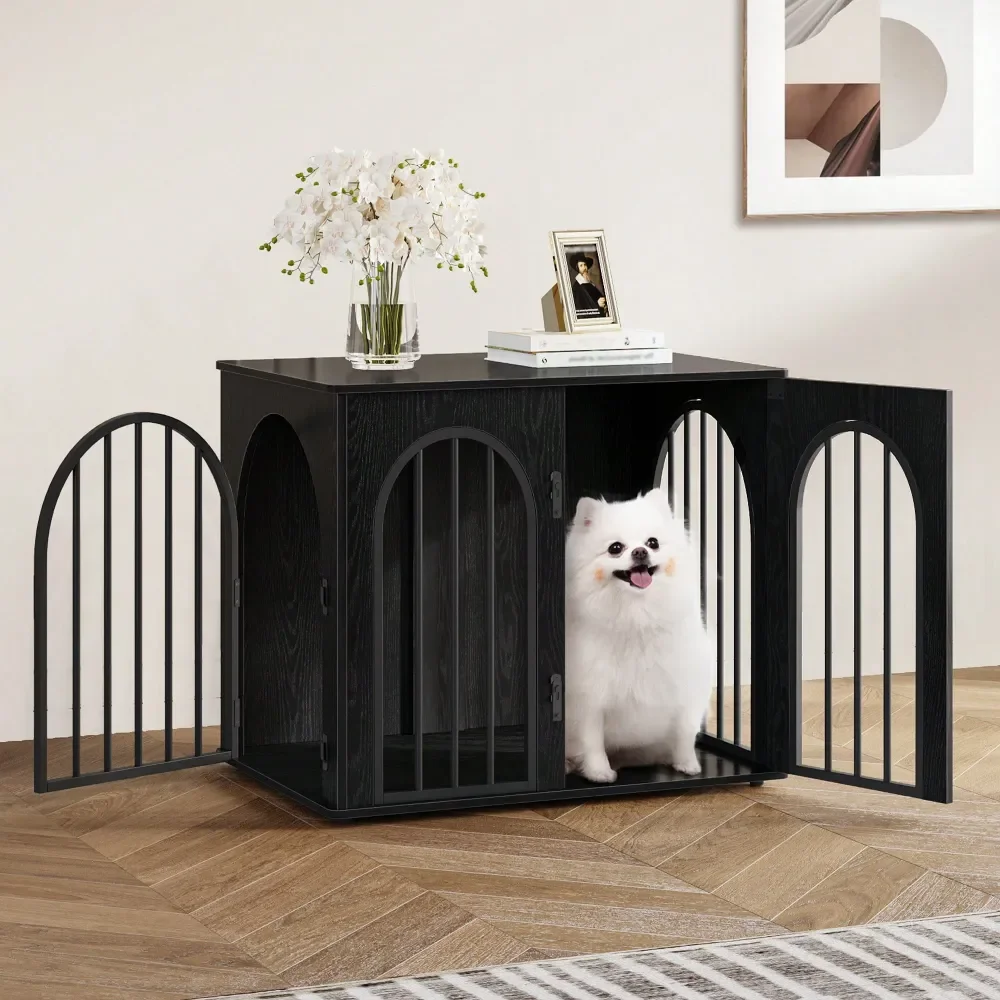

26.8 Wooden Dog Crate Furniture, Indoor Dog Kennel Dogs Cage For Small Dogs, Heavy Duty Dog Crates Decorative Pet House End Sid