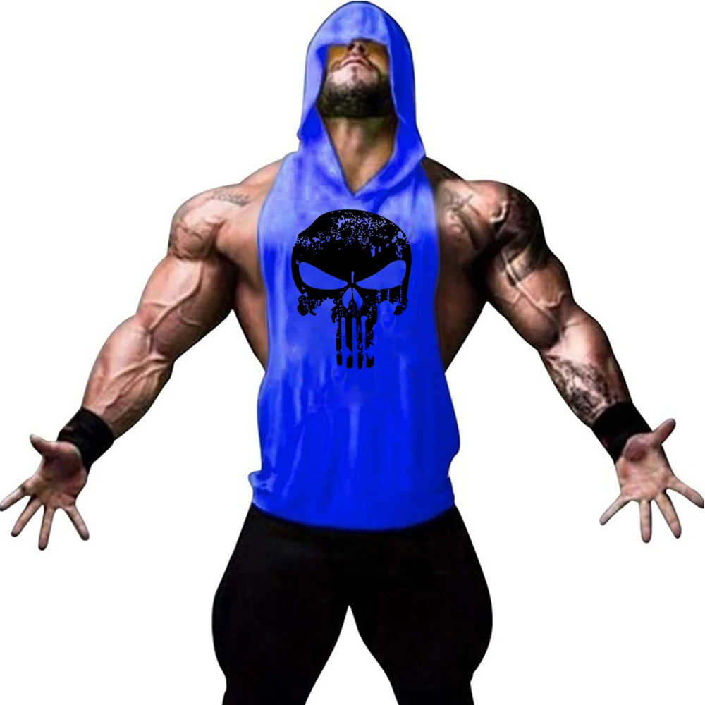 Fashionable and trendy men's summer personalized printed gym exercise and leisure comfortable and refreshing hooded vest image 2