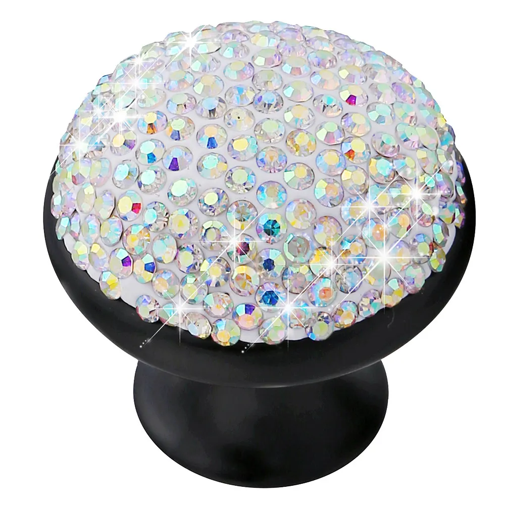 Aluminum Alloy Door Knobs Rhinestone Mushroom Design Colorful Black Cabinet Drawer Pull Handles Furniture Cupboard Shining Alloy