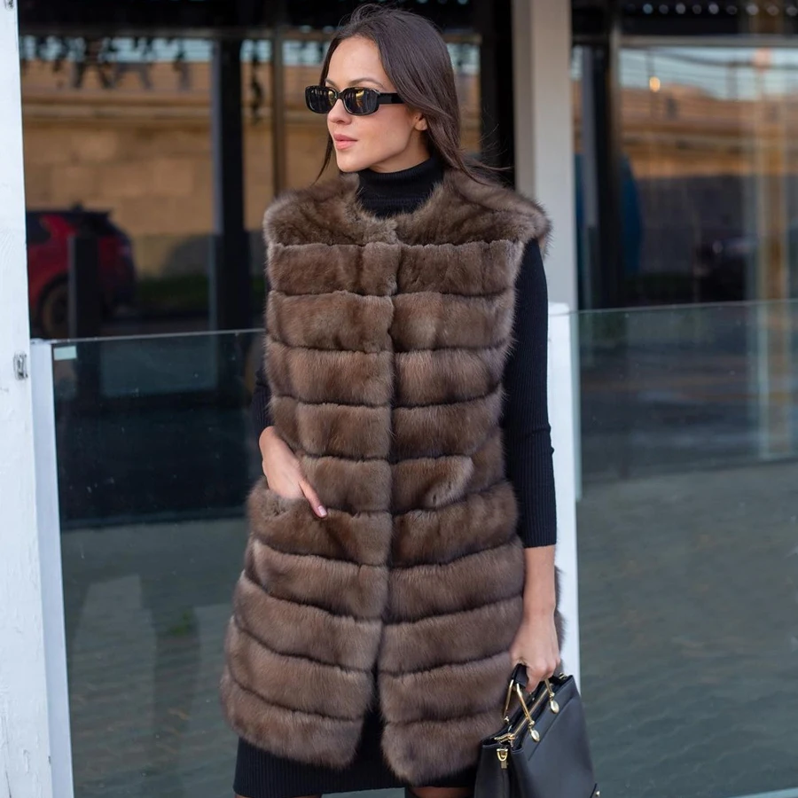 Real Fox Fur Vest For Women Winter Vest With Natural Fur Mid-Length Hot Selling Women's Fur Vest 2024