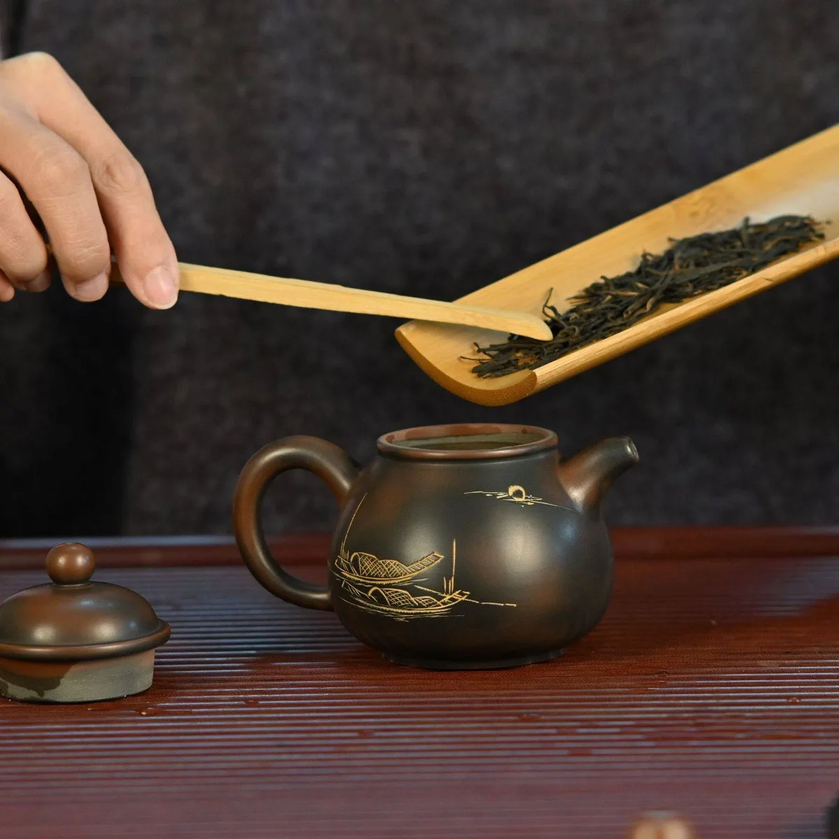Chinese Mainland Ceramic Teapot Pure Handmade Raw Ore Ni Material Large Mouth Han Tile Pot Bronze Kung Fu Size Capacity Tea Set