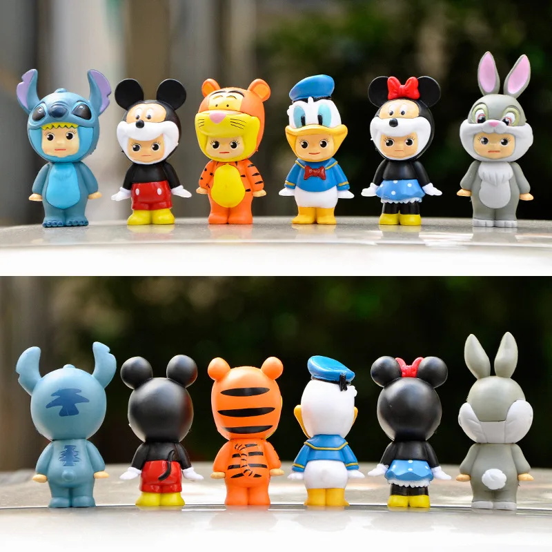 6 pz/set Disney Anime Stitch Mickey Mouse Minnie Action Figure Tiger Donald Duck Animal Mouse Model Cake Ornaments regalo per bambini