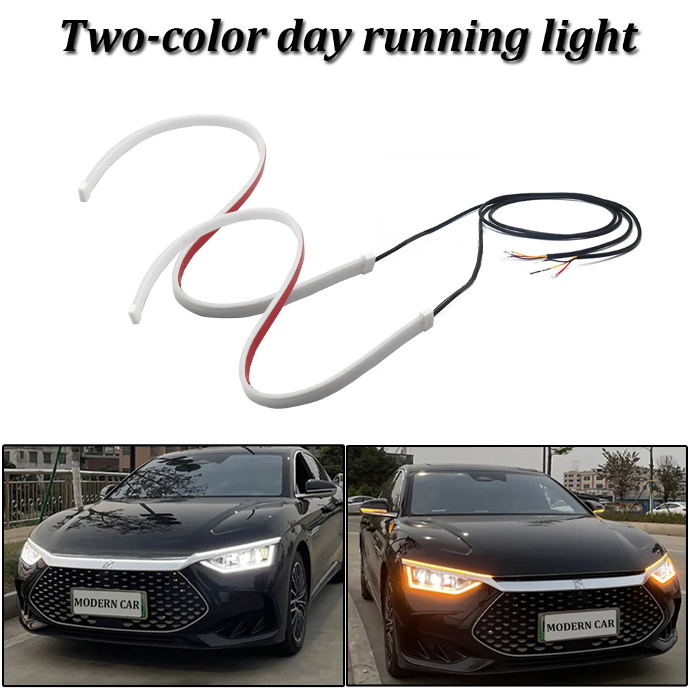 2Pcs New Highlight DRL LED Strip Turn Signal Light Sequential Yellow Bright Flexible Daytime Running Light 12V Car Headlight