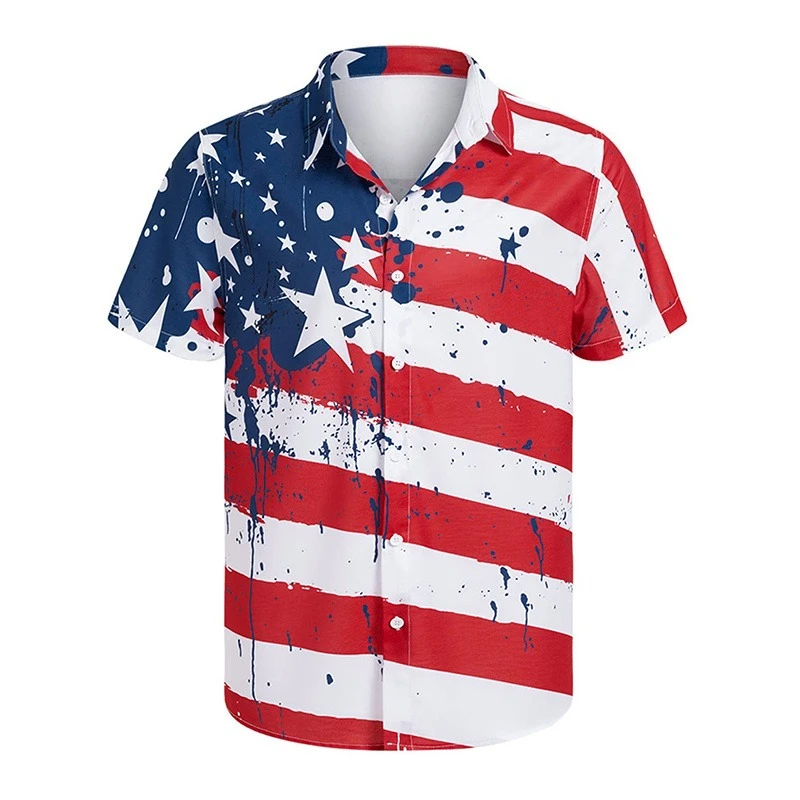 

America Flag Graphic Shirts for Men Clothing 3D Printed Hawaiian Beach Shirts Short Sleeve y2k Tops Vintage Clothes Lapel Blouse