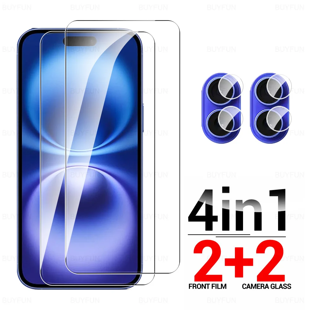 For iPhone 16 Glass 4in1 Camera Screen Protector iPhone16 Pro Max 16 Plus iPhone16Pro 16Pro ProMax Tempered Glass Cover iPhone16