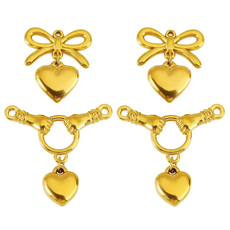 

2pcs Stainless Steel Bow Knot Heart Charms Hand in Hand Love Heart Connectors Pendant for DIY Necklace Bracelets Jewelry Making