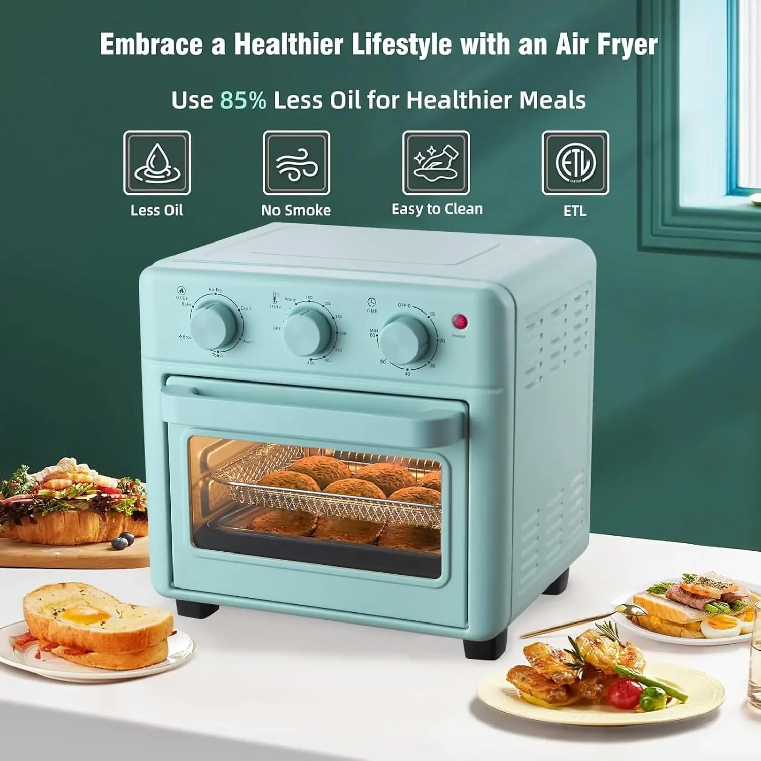 Air Fryer Toaster Oven Combo, Retro Convection Oven Countertop,16QT Small Toaster Oven, 4-slices or 9