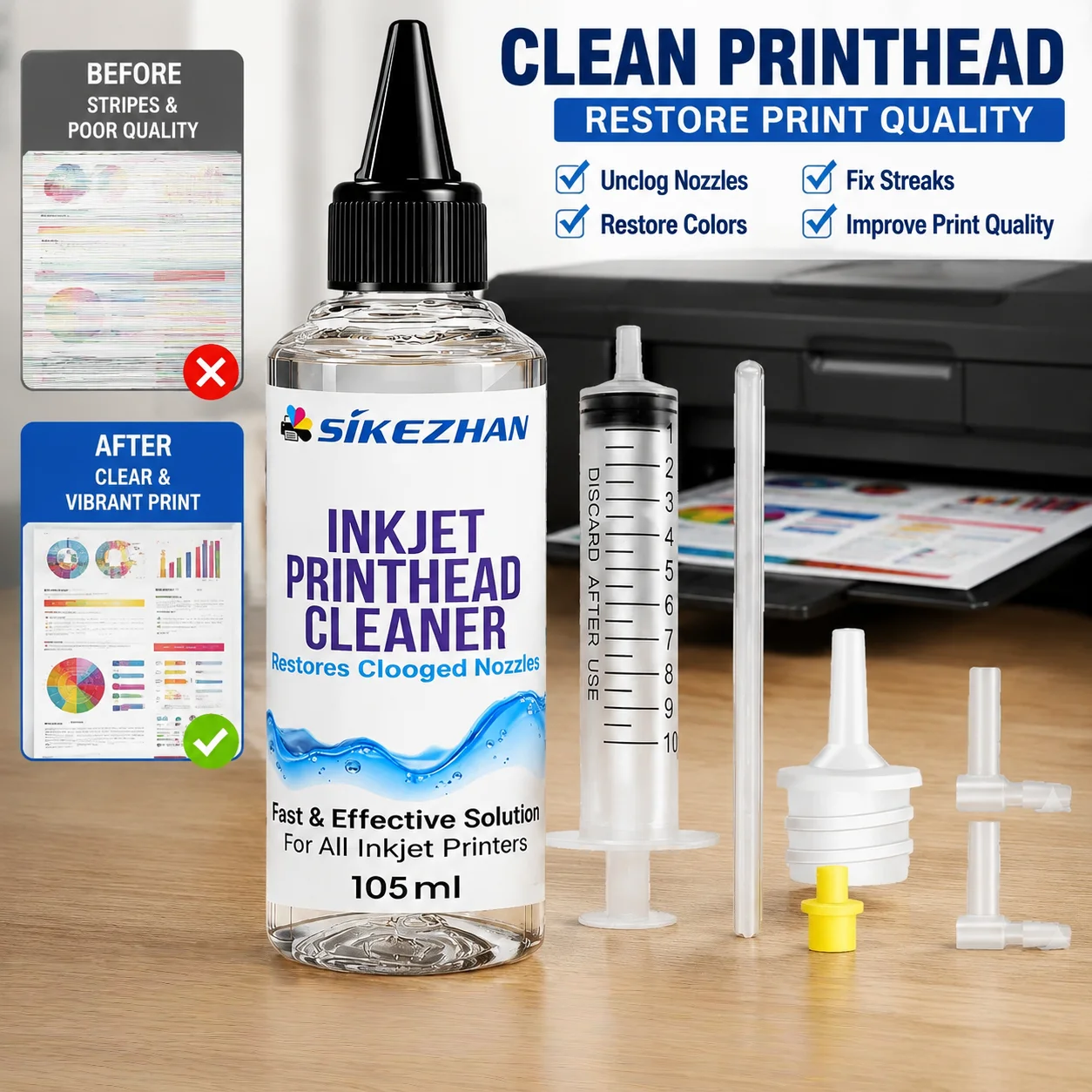 

Universal Printhead Cleaning Kit for Epson EcoTank,HP,Canon, Brother Inkjet Printers:Unclog Nozzles & Fix Streaks/Print Quality