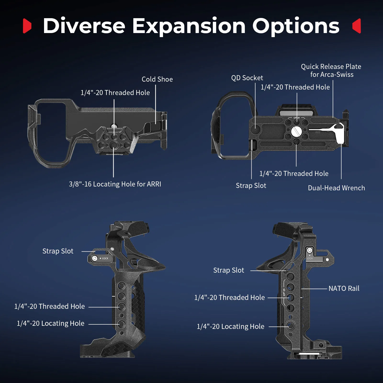 قفص SmallRig "Black Mamba" لباناسونيك S1R II / S1 II / S1 IIE نقاط تركيب متعددة لمقابض الميكروفونات وشاشة الضوء #5