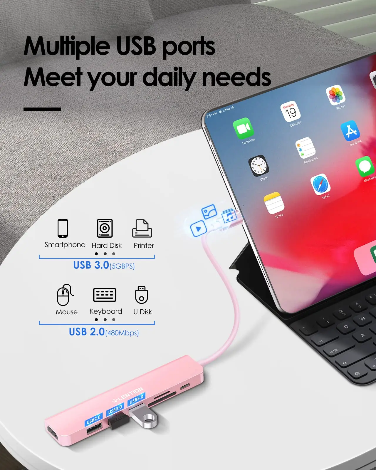 LENTION USB C HUB 4K 30Hz 7 In 1 Type C to HDMI PD100W Hub Adapter For Macbook Air Pro iPad Pro M2 M1 PC Accessories USB 3.0 HUB