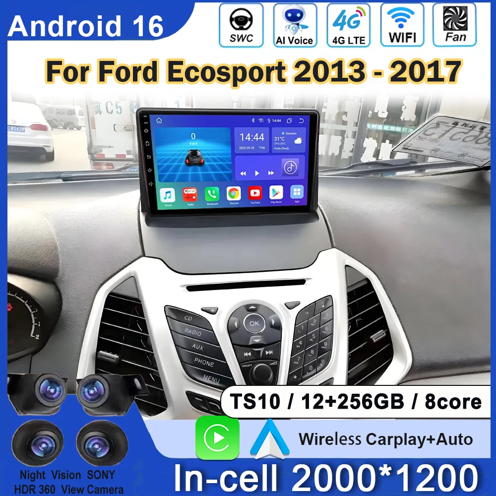 Android rádio do carro navegação gps para ford ecosport 2013 - 2017 auto multimidia player de vídeo tela carplay unidade principal tela qled