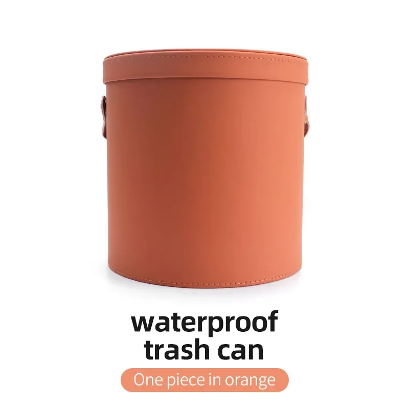 

Car Trash Can Organizer Garbage Storage Car Waste Basket Portable Waterproof Round With Lid Automotive Supplies Large Capacity