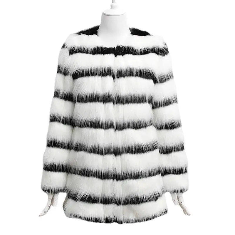 Haining Fox Fur Imitation Fur Coat for Women\'s Mid Length Autumn and Winter Fur One Piece