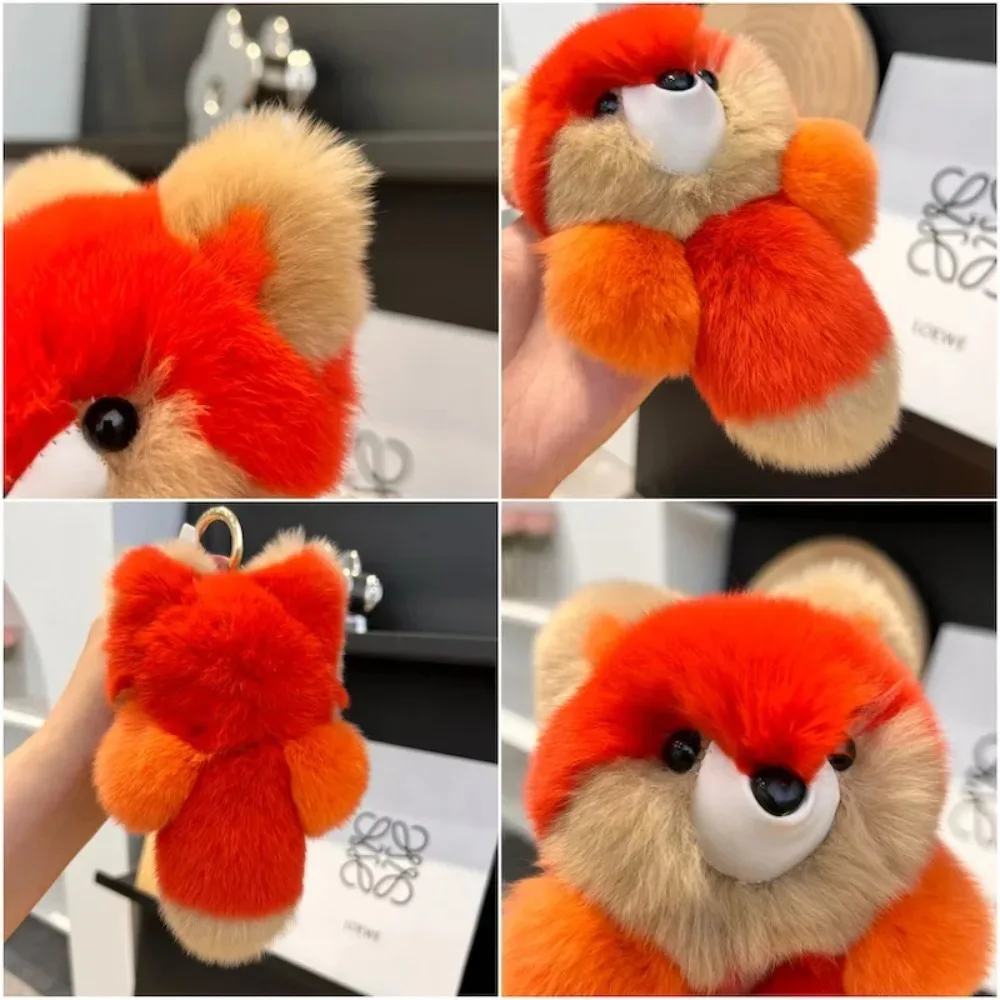 Colgante de peluche de pequeño Animal de piel auténtica, muñeco de peluche de cola larga, colgante de bolso, llavero de Animal esponjoso de colores bonitos